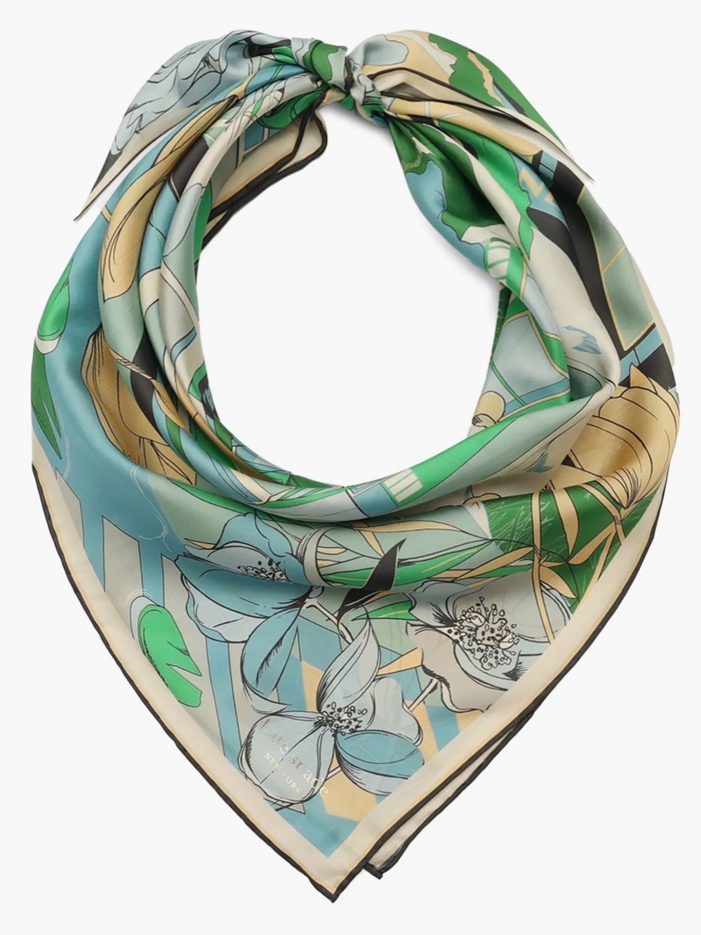 Silk Floral Bandana Scarf in Green and Blue